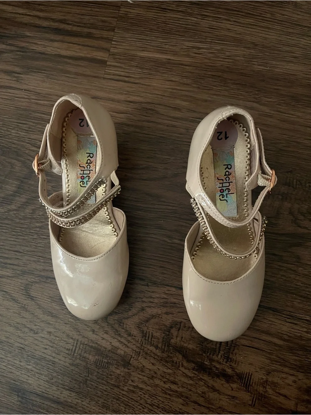 Rachel Cream Patent Mary Janes with Decorative Chain Straps